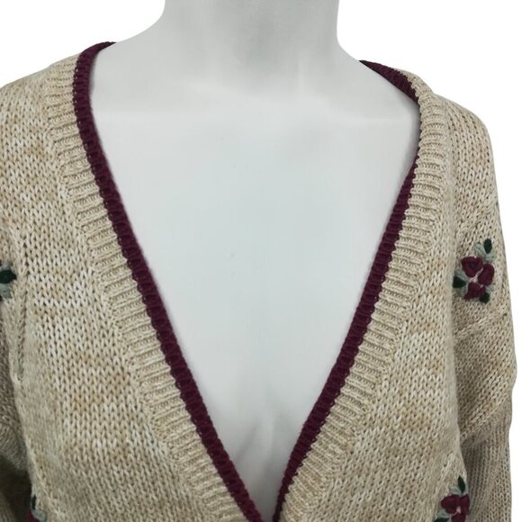 Vintage Hand Embroidered V-Neck Cardigan Sweater Size XL Christopher & Banks - Picture 2 of 14